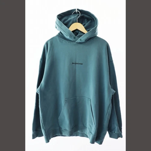 Felpa con cappuccio Balenciaga 22AW vestibilità media logo ricamato danneggiato 600583 XL verde usata