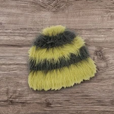 Yellow Grey Fluffy Grunge Punk ALT Striped Knit Hat one size