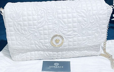 Versace Quilted White Shoulder Bag with Chain Strap, Medusa Head  Embroidery