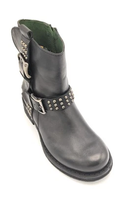 Felmini E025 Bottine Cuir Noir Boucle Double Clous Zip Talon T 3,5cm - Photo 1/4