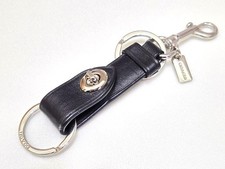 COACH Black Leather Turn Lock Key Ring 43100