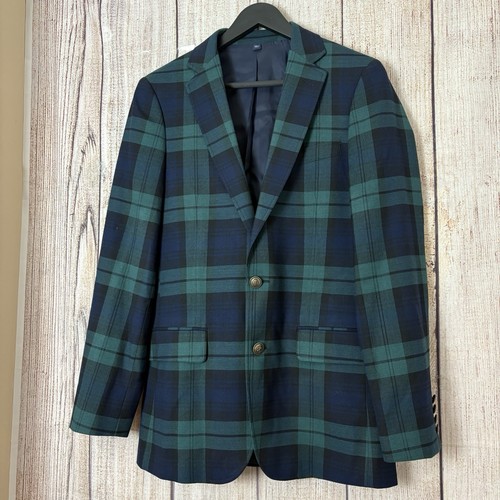 J Crew Thompson University Blazer Mens 36 Blue Green Plaid Wool Blend Slim NWT - Picture 2 of 13