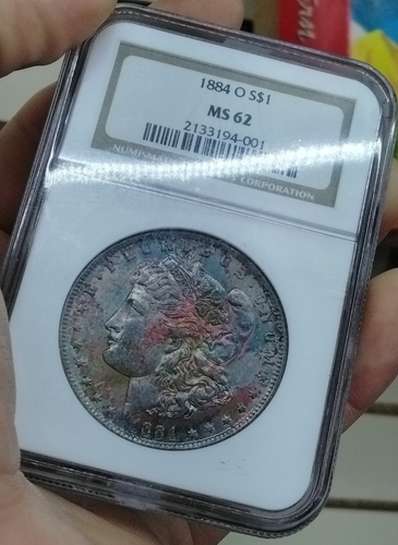 1884-O MORGAN SILVER DOLLAR NGC MS62 Super Rainbow Tone - Picture 4 of 6