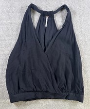 Free People Women's Tank Small Racer Back Deep V Neck Black