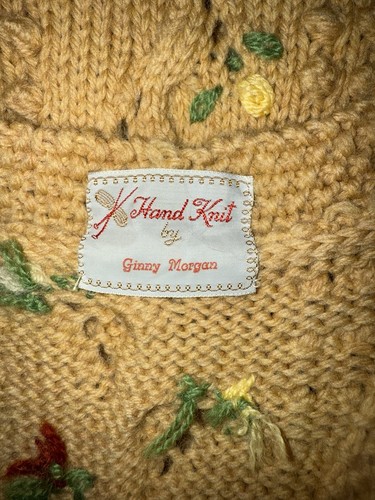 Vintage handgestrickte Pulloverweste mit Blumenstickerei Damen hellbraun Größe M - Bild 11 von 11