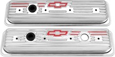 1987-Up Small Block 305-350ci Chrome Center Bolt Valve Covers with Red Bow Tie