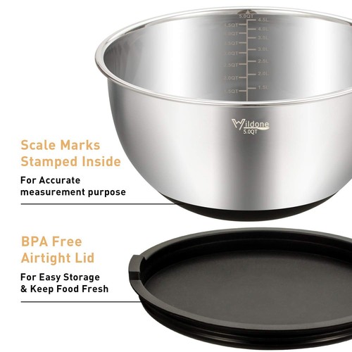 Mixing Bowls with Lids Set, 5PCS Stainless Steel Nesting Bowls with 3 Grater ... - Picture 2 of 7