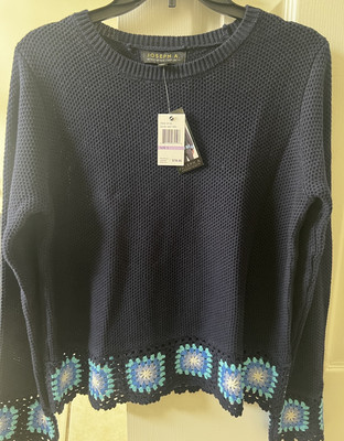 NWT Joseph A. Qu'est ce que c'est silk Blue Long Sleeve Knitted Top Size S 