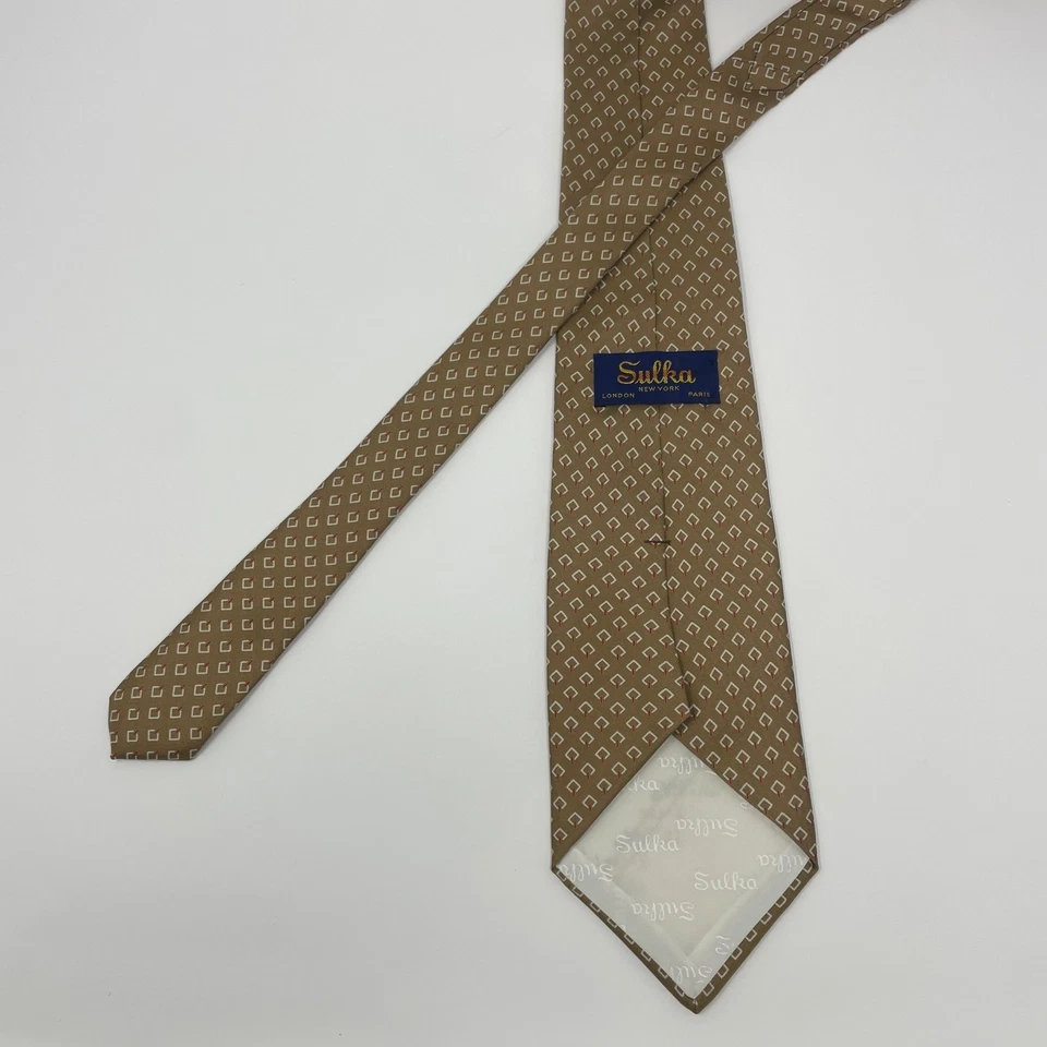 Галстук Sulka коричневый геометрический узор Лондон Нью-Йорк Париж все шелк унисекс - Изображение 2 из 4