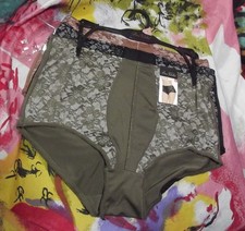 3 NEW PRIMA VALENTINA 68022 GN LACE OVERLAY PANELS MICROFIBER BRIEF PANTIES L