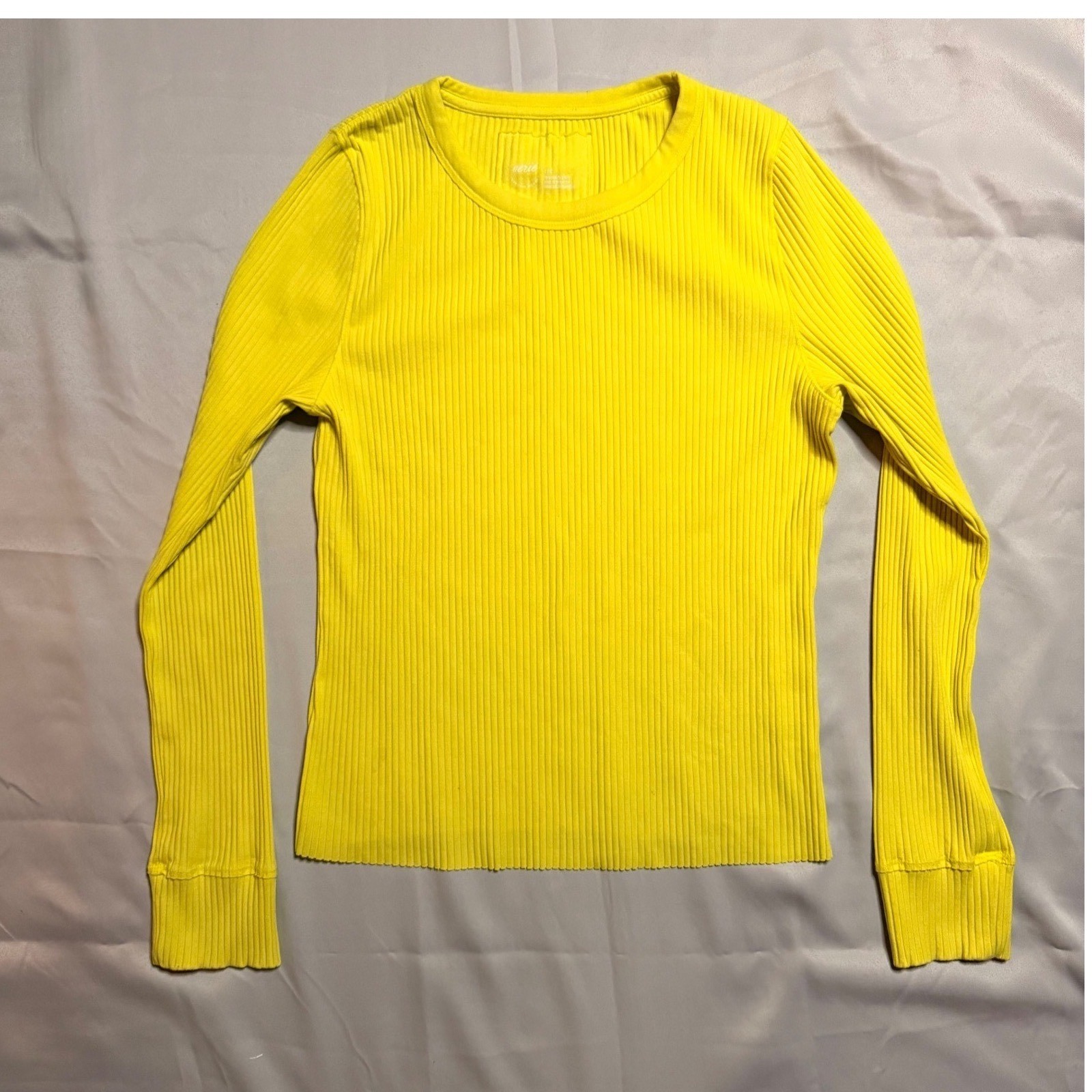 Aerie Womens Neon Yellow Ribbed Long Sleeve Crewneck T-Shirt Large