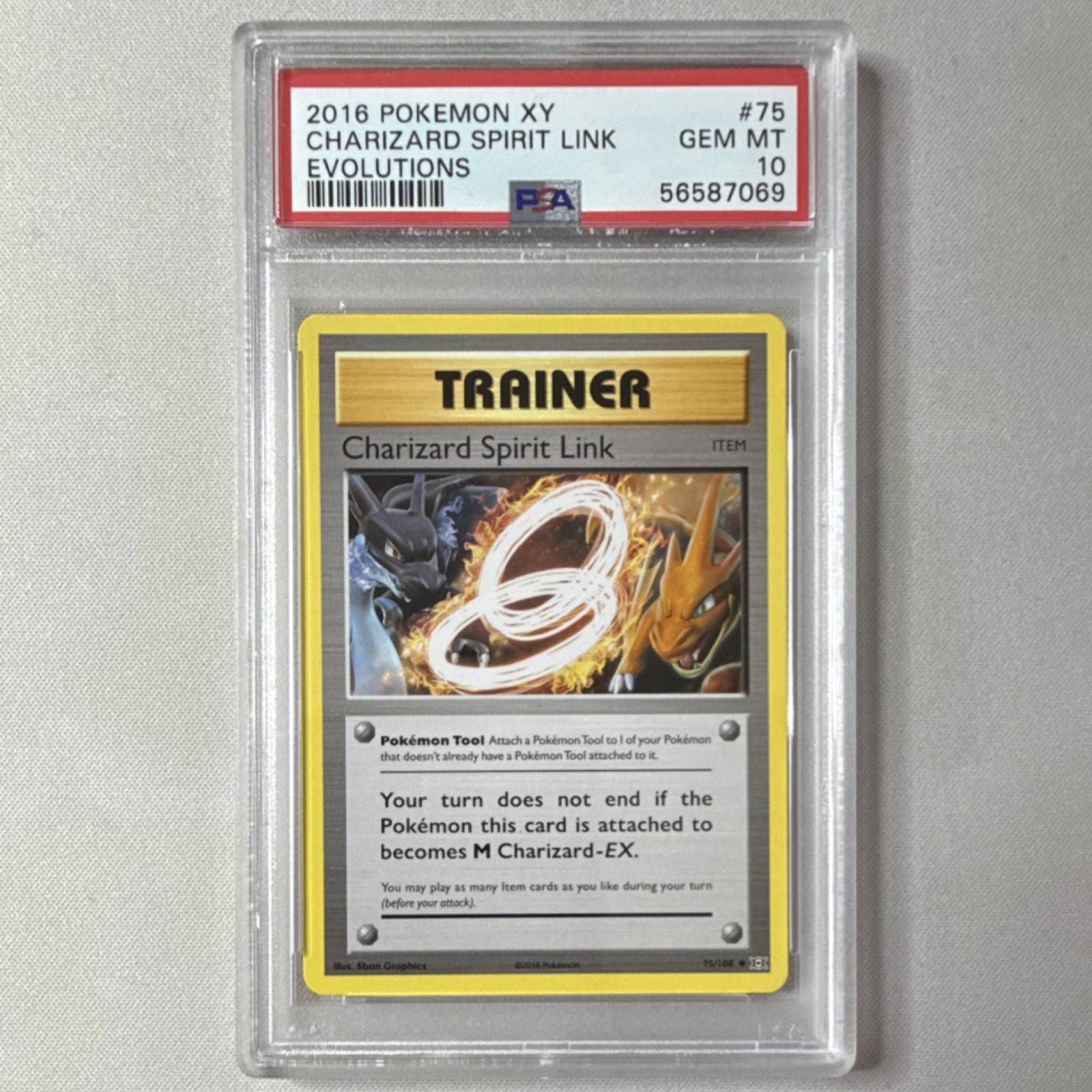 Pokemon XY Evolutions Charizard Spirit Link Trainer 75/108 Uncommon PSA 10