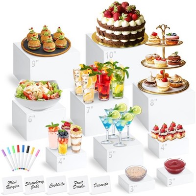 Acrylic Buffet Risers 10 Pcs White Display Stands Nesting Boxes Model 0063 Mini
