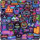 50 Pcs Neon Game Stickers for Kids, Neons Game Controller Decals for Water Bottl