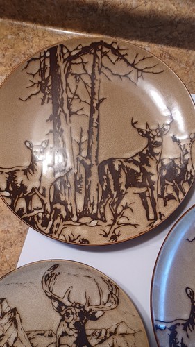 Juego de 3 Deer Buck Mossy Roble Bronceado Esmalte Gres Repuesto Cena 11 y 8 pulgadas - Imagen 5 de 6