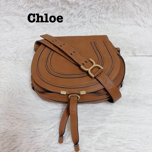 Chloe Marcie Small Saddle Bag Crossbody Shoulder Bag Tan Leather Women