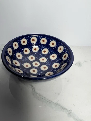VTG Hand Made In Germany Cobalt Blue Dots Pottery Bowl MCM Ceramic