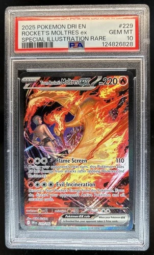 2025 Pokemon Destined Rivals Team Rocket's Moltres ex #229/182 PSA 10 GEM MINT
