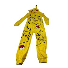 Pokemon Pikachu Kids Hooded Fleece Union Suit Yellow Pajamas Size 10/12 RN87652