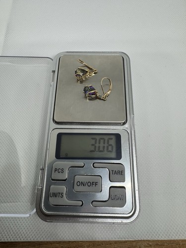 10k Yellow Gold, Mystic Topaz, Blue Diamond Dangle/Drop Earrings 3g, Leverback - Picture 12 of 15