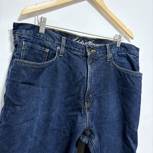 Pantalones de mezclilla Eddie Bauer para hombre 38 X 32 azul relajado franela forrados algodón pesado - Imagen 2 de 11