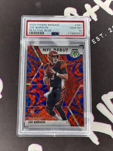 2020 Joe Burrow Panini Mosaic NFL Debut Reactive Blue Rookie Gem Mint PSA 10