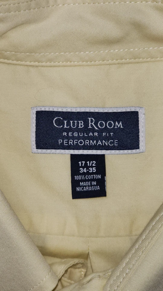 CLUB ROOM Performance Regular Fit Button Down Yellow Formal Shirt Sz 17.5 34-35 - Image 3 of 4