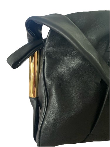 VTG 1980 Alexandra Bartlett Leather Black Purse Handbag Gold Hardware Zip Close - Picture 2 of 18