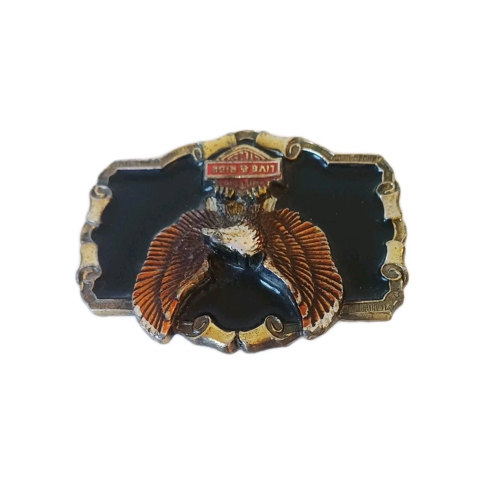 De colección 1984 Great American Belt & Hebilla Motocicletas Live & Ride Logo Eagle Biker Foto 4 de 4