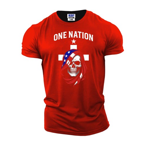 Camiseta Hombre Horror Calavera Cruz Americana Bandera Manga Corta EE. UU. Nueva Camiseta Regalo - Imagen 11 de 11