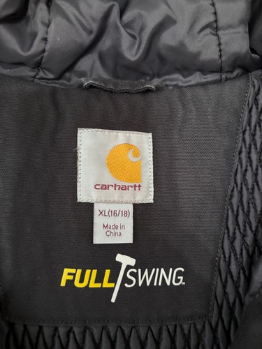 Carhartt Youth Boys Full Swing Duck Jacket Size XL 16/18 Black Canvas Hooded - Picture 4 of 9