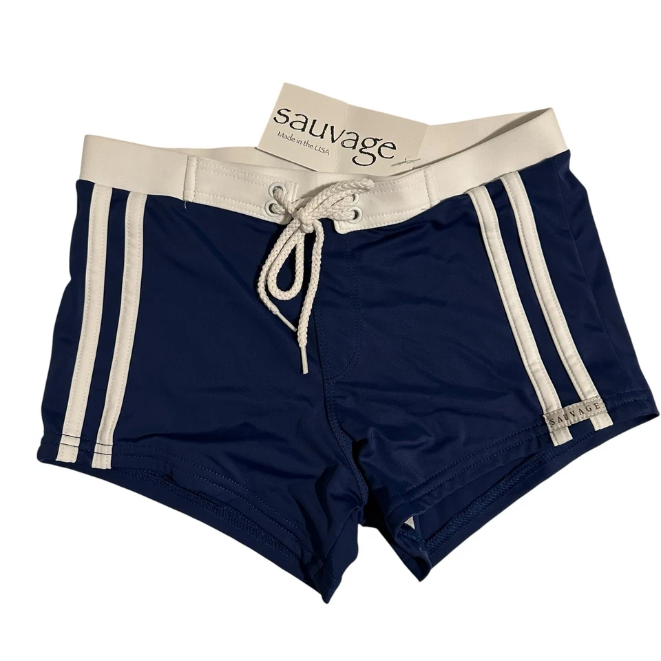 Nuevo con etiquetas Pantalón Corto de Natación Sauvage Riviera Squarecut Azul Marino 3"" Pequeño Foto 2 de 4
