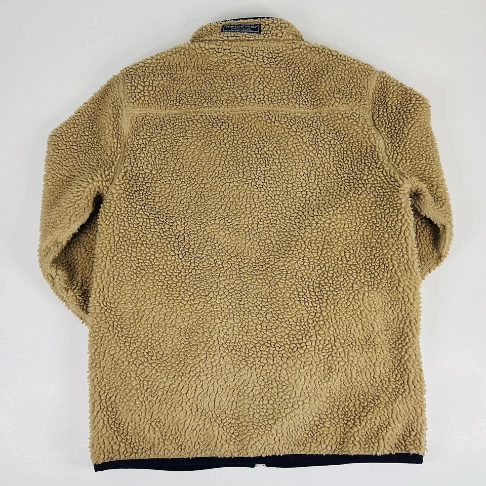Jaqueta de lã Vineyard Vines grande (16) masculina SuperShep bege Sherpa zíper completo - Imagem 3 de 3