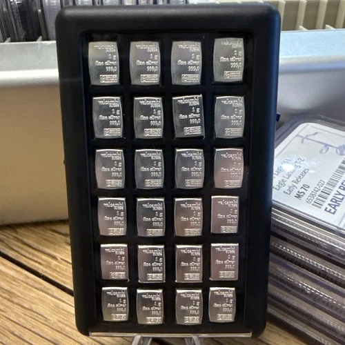 24 X 1g Silver Valcambi Suisse solid silver bars 999 Bullion In Element Card