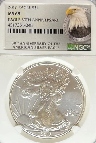 2016 Silver Eagle MS69 NGC 30th Anniversary (#PA4517351048)