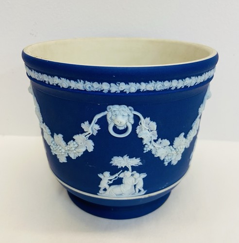 Rare Antique Wedgwood Jasperware Dark Cobalt Blue Jardiniere Plant Pot Planter - Picture 8 of 24