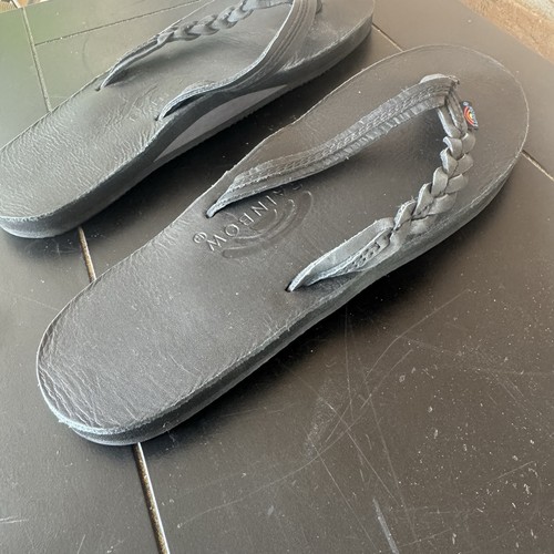 Rainbow Sandals Women’s Flirty Braidy Black Leather Flip Flops 8.5-9.5 - Picture 3 of 7