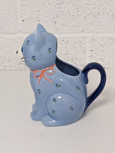 Otagiri Blue Cat Jug Pitcher Flower Japan Hand Crafted - Picture 5 of 9