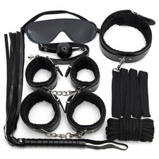 Black 7 Piece Bondage Set BDSM Fetish US Seller