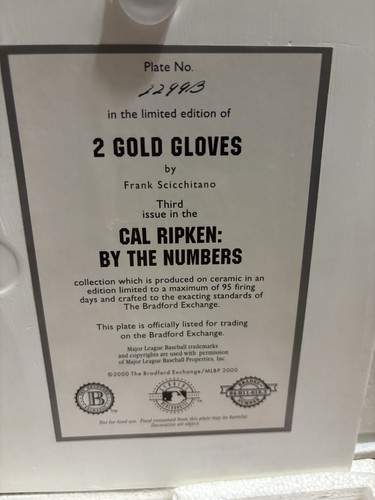 Guantes dorados CAL RIPKEN JR. 2 Bradford Exchange EDICIÓN LIMITADA placa #628B - Imagen 3 de 3
