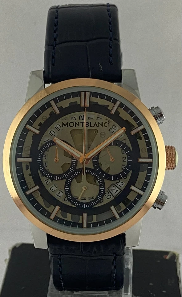 Hermoso Look Montblanc esfera negra cronógrafo fecha cuarzo para hombre reloj de pulsera Foto 2 de 4
