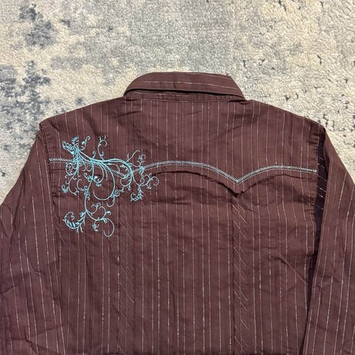 Wrangler Pearl Snap Shirt Damen Large braun gestreift Langarm Western Cowboy - Bild 4 von 9