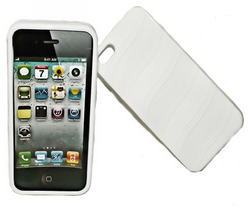 RUBBER WAVES SILIKON TPU HANDY COVER CASE WEIß + Displayschutzfolie für iPhone 5 - Picture 1 of 2