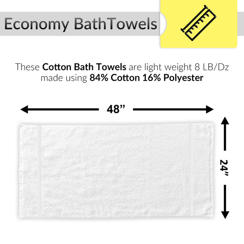 Value Pack White Bath Towel Lightweight Economy Grade Cotton Blend Spa Daily Use - Picture 57 of 74