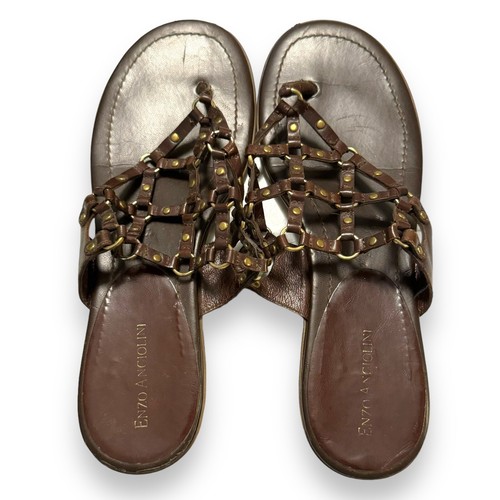 Enzo Angiolini Gladiator Sandalen Flip Flops Nieten braungold Damen Größe 9