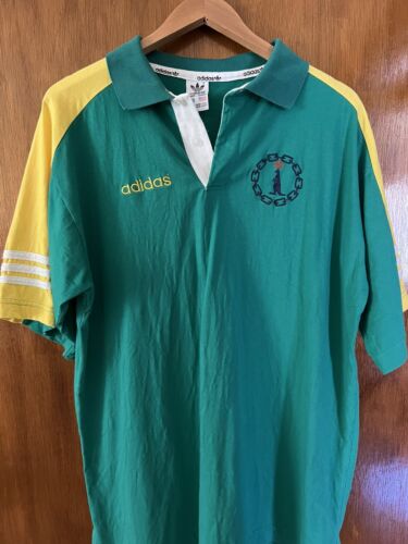 Vintage Cotton Australian Made Adidas Polo Yellow and Green XXL FREE POSTAGE - Picture 1 of 6