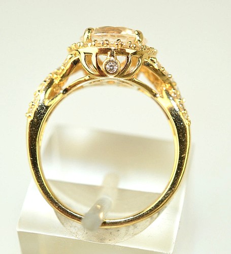 14K YELLOW GOLD 2 CARAT WHITE TOPAZ RING HALO SETTING WITH SIDE ACCENTS SIZE 5.5 - Picture 3 of 6