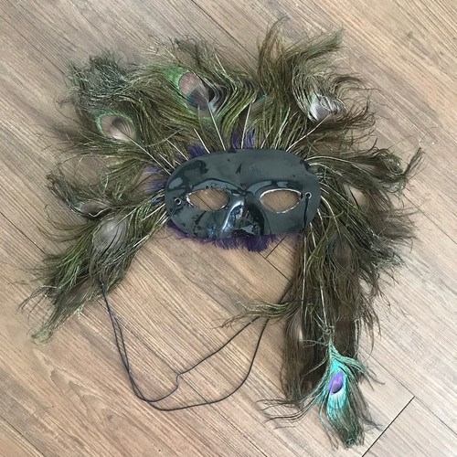 Carnival Venetian Face Mask Peacock feathers Made in Italy Vtg - Picture 7 of 9