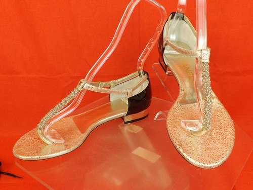 NIB CHANEL GOLD BEADED BLACK PATENT LEATHER CC THONG MIRROR HEEL SANDALS 37 - Picture 4 of 12