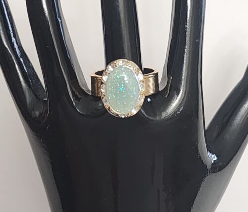 C.1980: GENUINE OPAL & SWAROVSKI CRYSTALS GOLDPLATED RING IN ORIGINAL BOX~7.75 - Picture 1 of 12